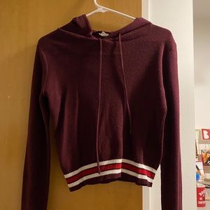Maroon Hooded Sweatshirt with Striped Details